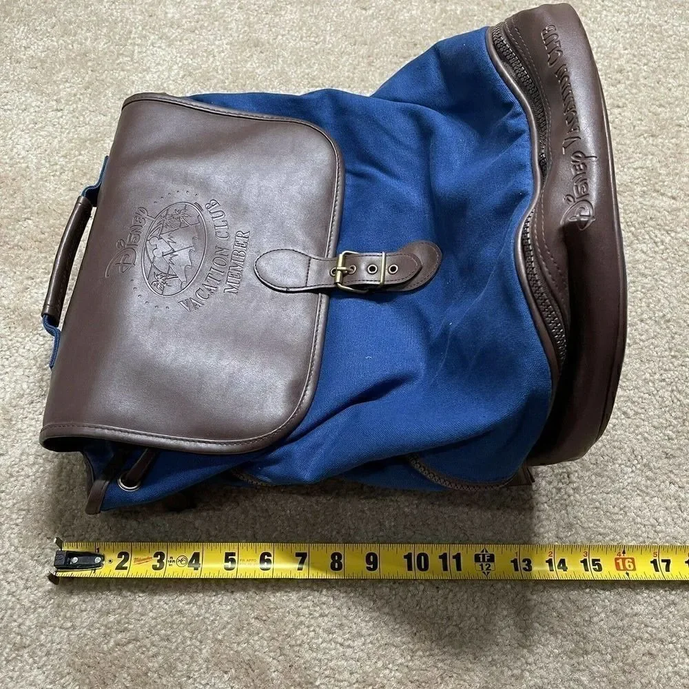 Disney Vacation Club Member Faux Leather Backpack Canvas Tote Bag Blue Brown